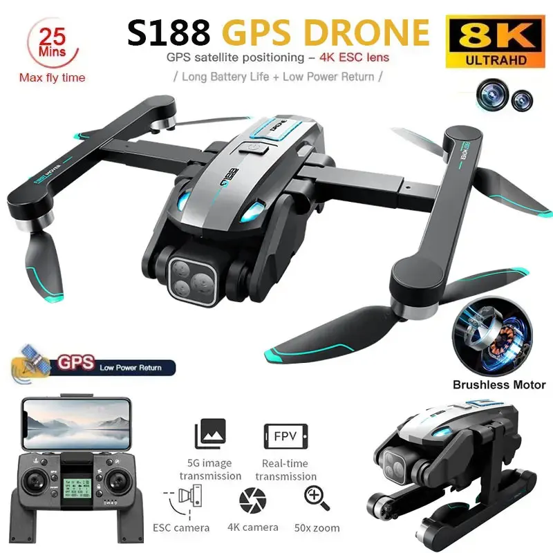 S188 Professional 8K GPS Drone - Drone Battery Li-Ion ulasan dan harga