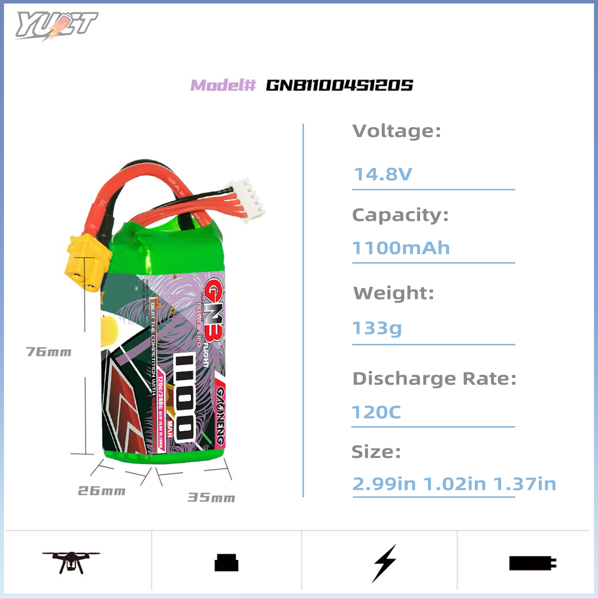 YUCT GNB 6S LiPo Battery 22.2V - Drone Battery 6S ulasan dan harga