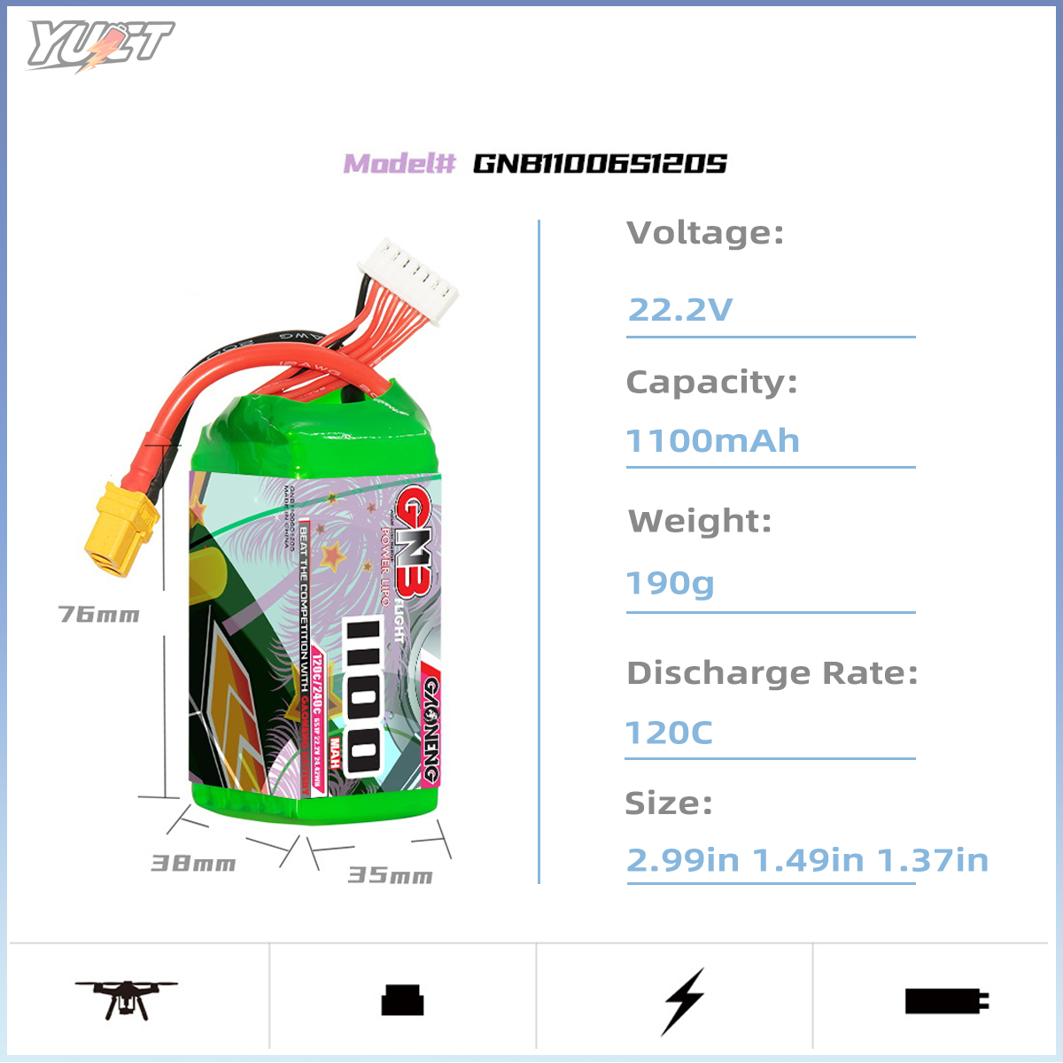 YUCT GNB 6S LiPo Battery 22.2V - Drone Battery 6S ulasan dan harga