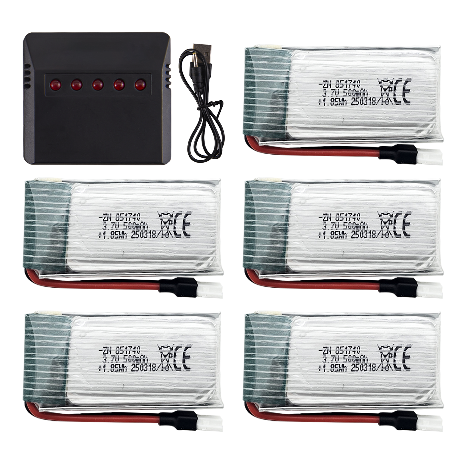5Pcs 3.7V 500mAh LiPo Batterie - Drone Battery Charger ulasan dan harga