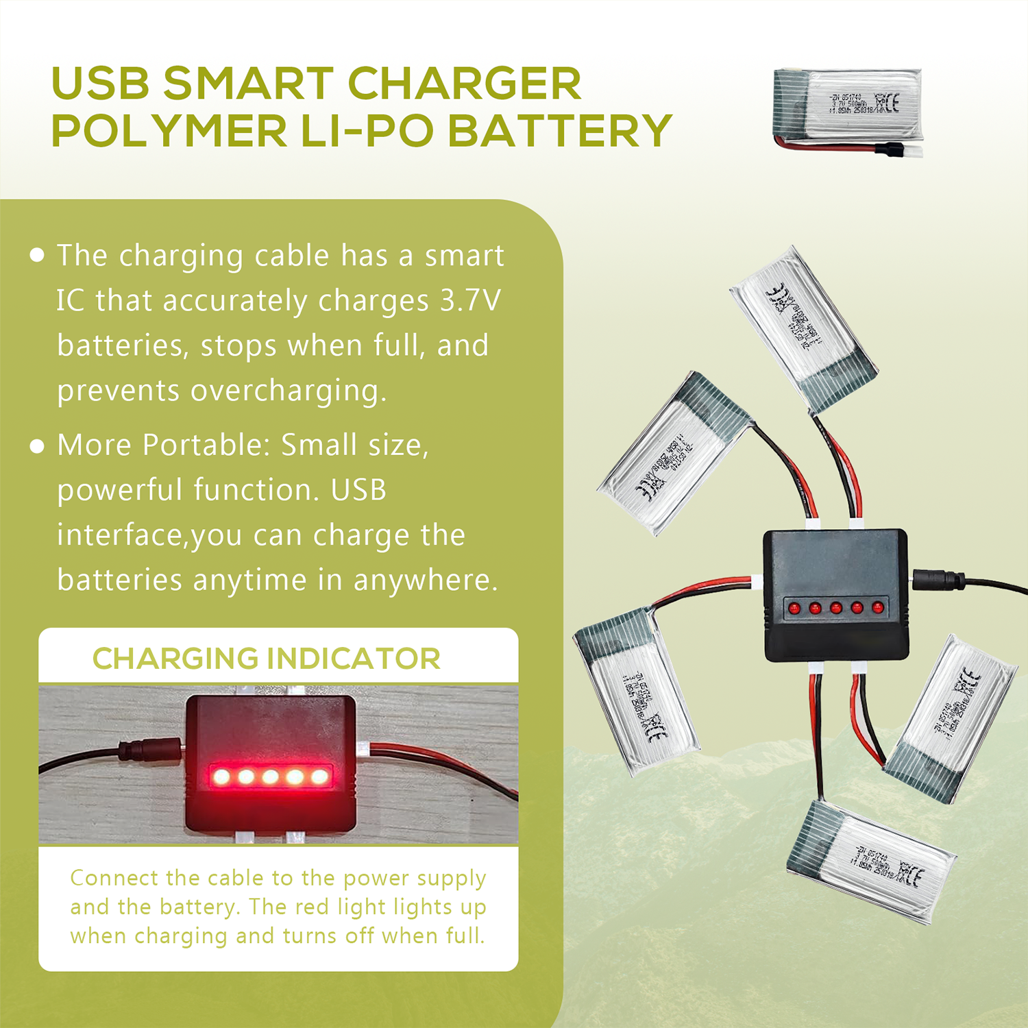 5Pcs 3.7V 500mAh LiPo Batterie - Drone Battery Charger ulasan dan harga